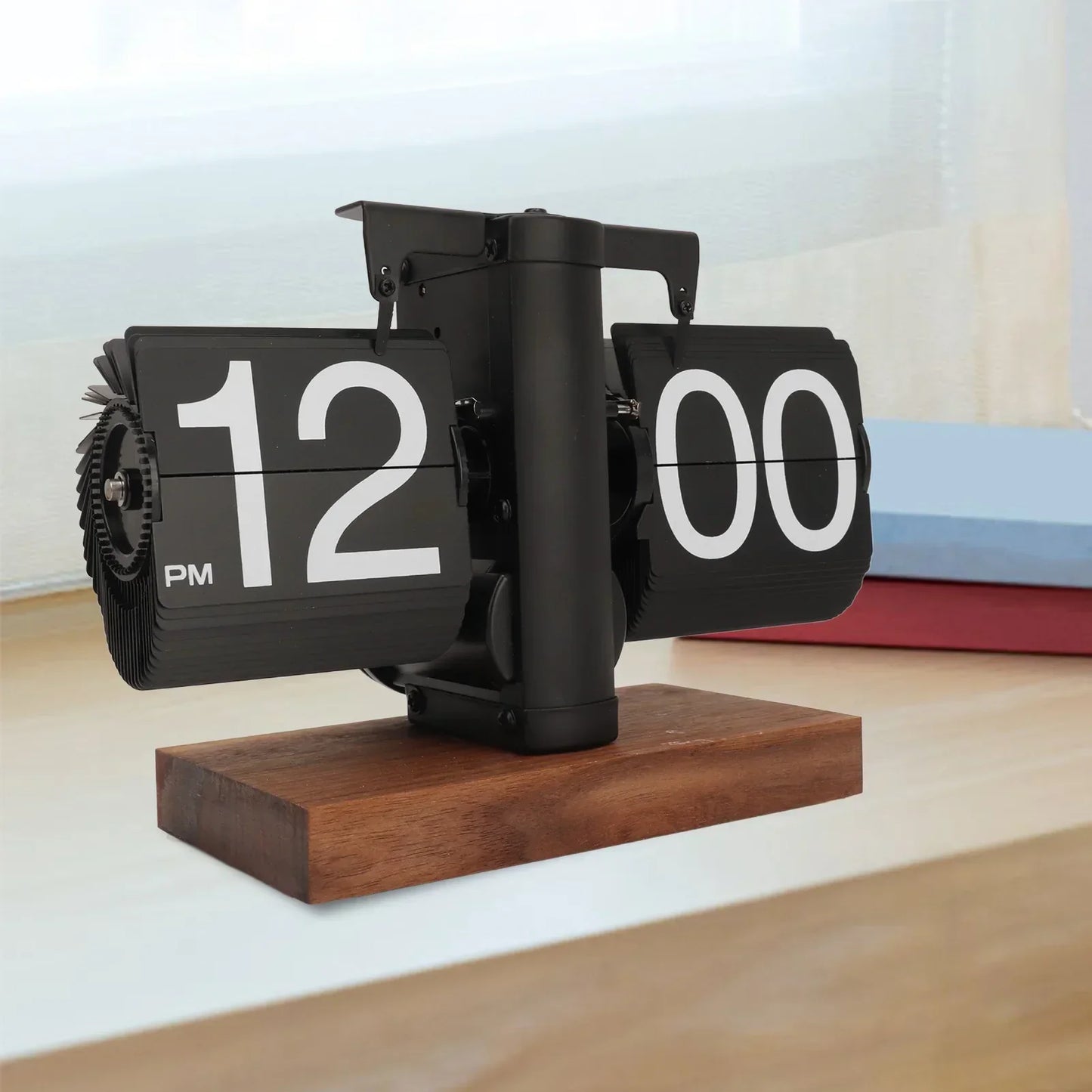 Classic Flip Clock with Wood Base - Vintage Desk Clock - Kidiora