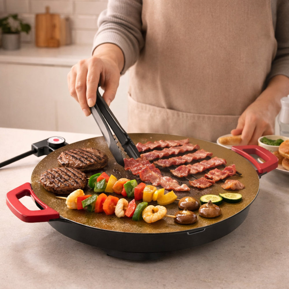 Non Stick Cast Iron Indoor Grill Skillet Cookware - Kidiora