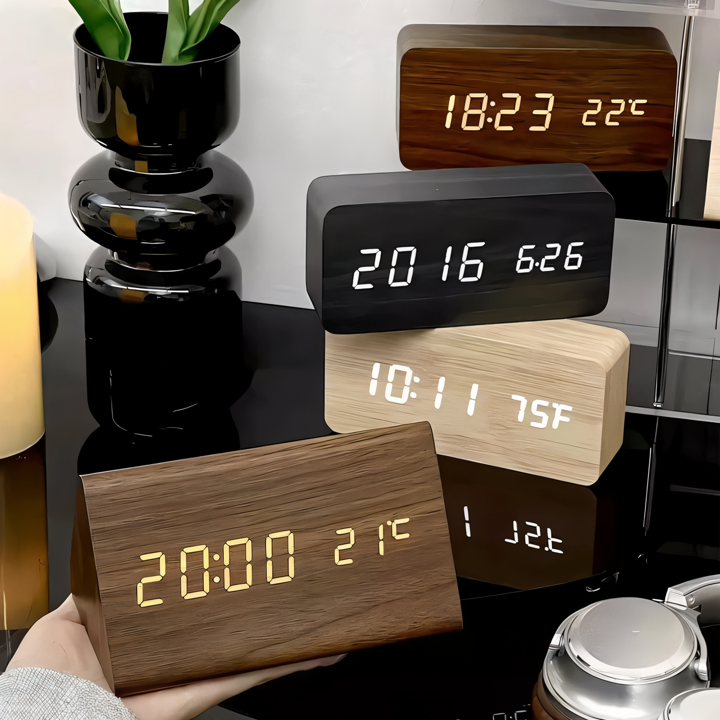 Contemporary Wood LED Clock Radio - Kidiora