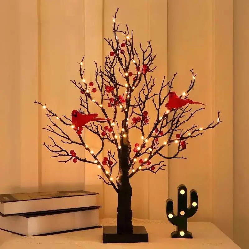 Warm White LED Christmas Tree with Red Birds Decoration - Kidiora