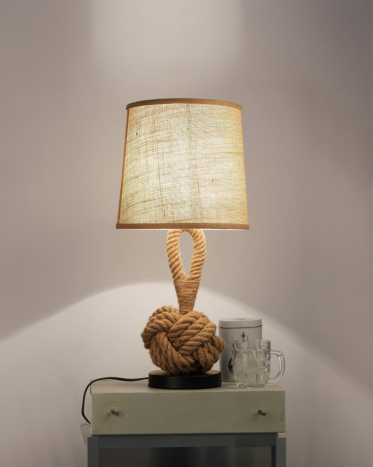 Lumenara Rustic Hemp Rope Table Lamp With Linen Shade And E27 Socket ...