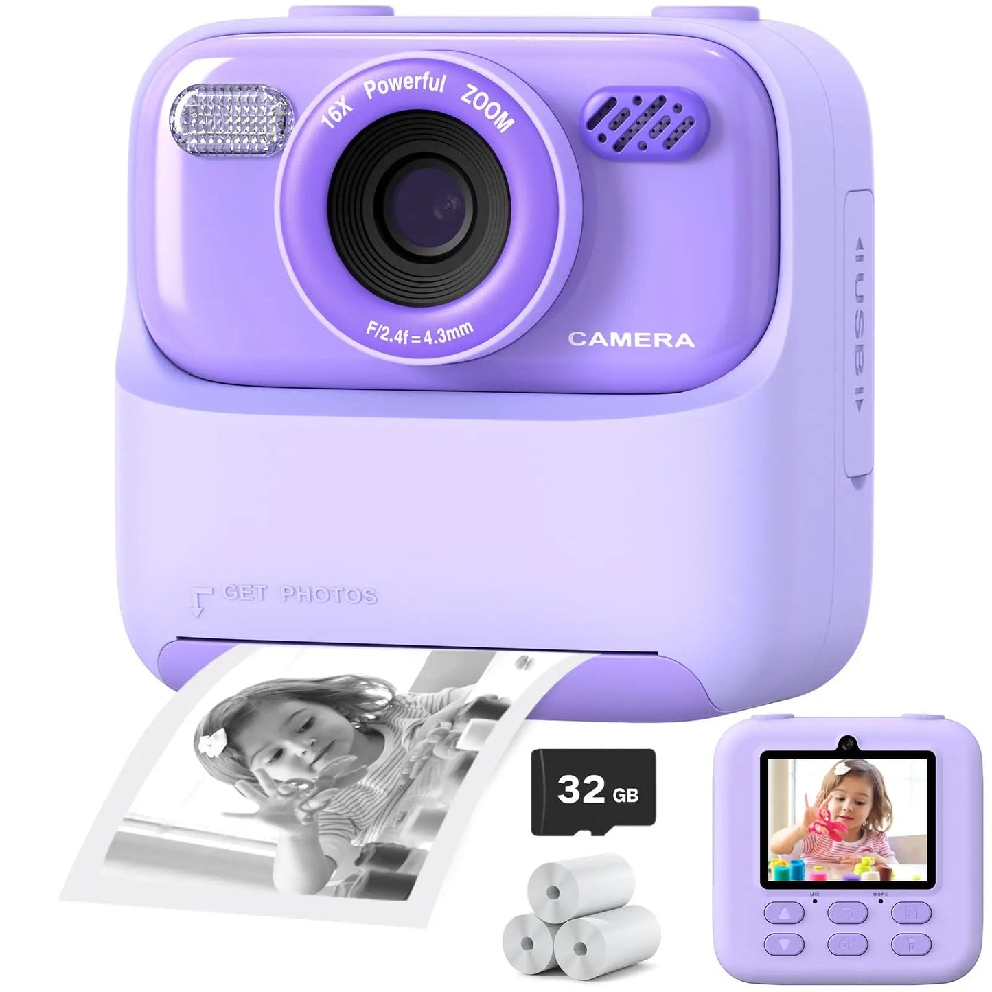 Fun Kids Instant Camera with HD Selfie and Storage - Kidiora