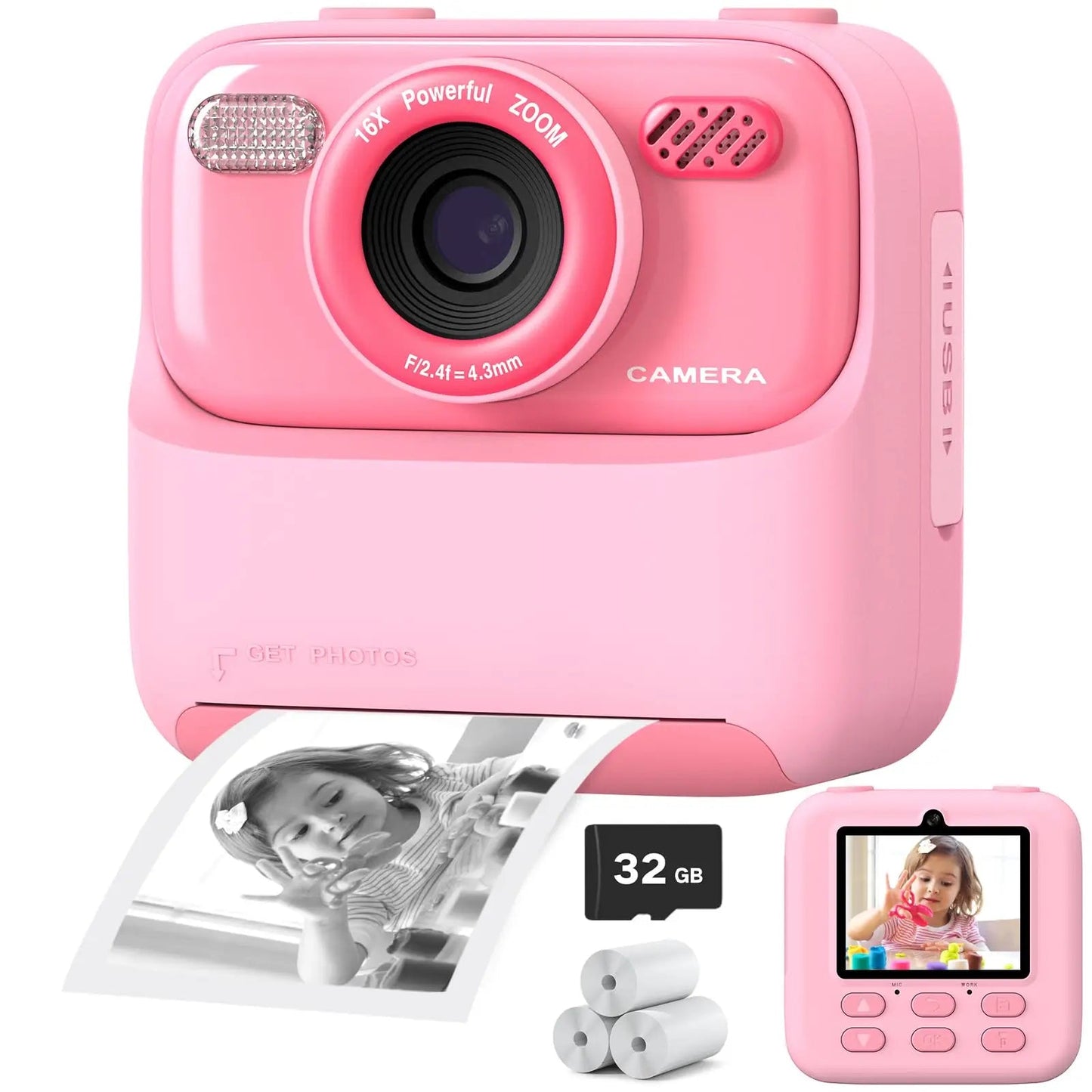 Fun Kids Instant Camera with HD Selfie and Storage