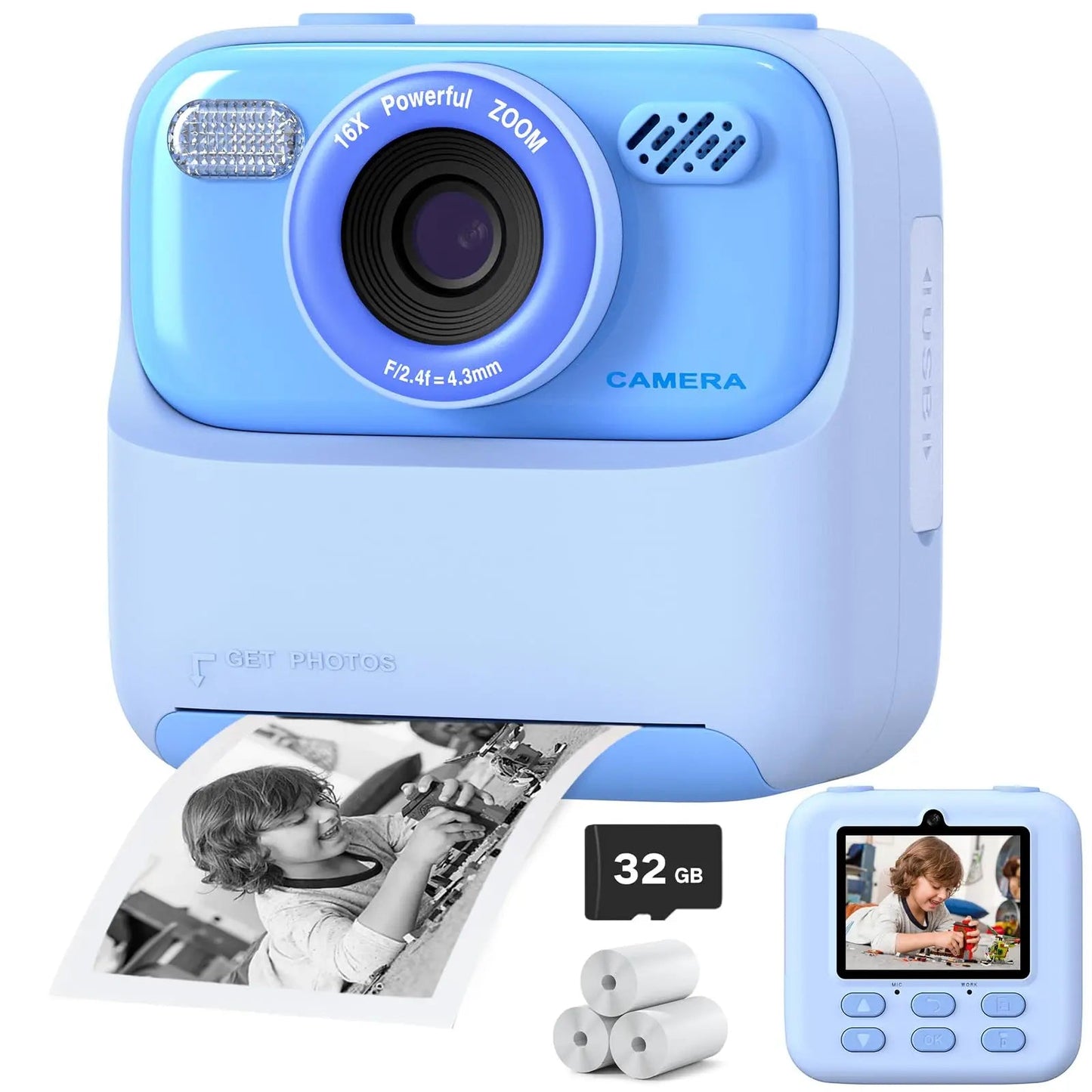Fun Kids Instant Camera with HD Selfie and Storage