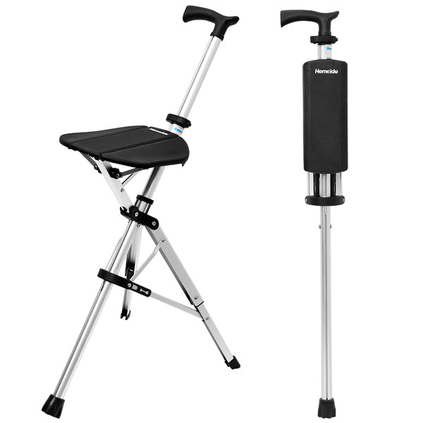 Collapsible Walking Cane with Seat - Compact Senior Support - Kidiora